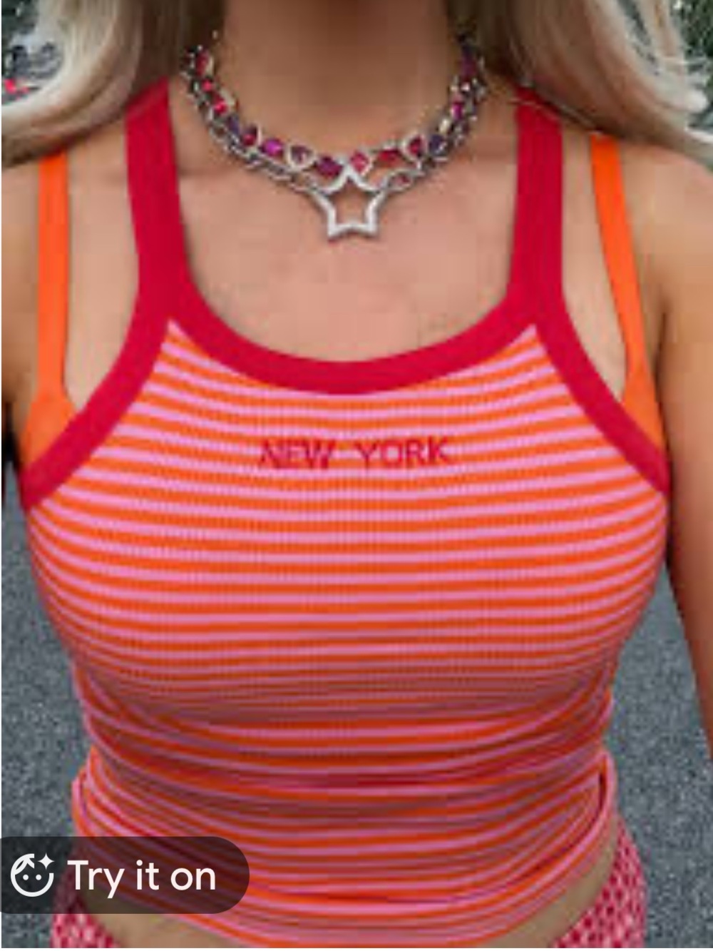 Zara Orange & Pink Striped 'New York' Tank size small